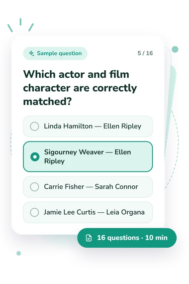 General Film Quiz: answers to choose from General Film Quiz: sample question card