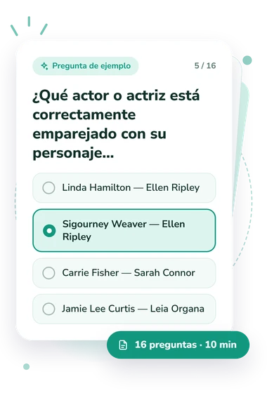 Test cuestionario general de cine: tarjeta con pregunta