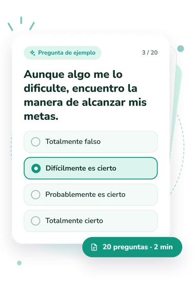 Test escala de autoeficacia general: tarjeta con pregunta