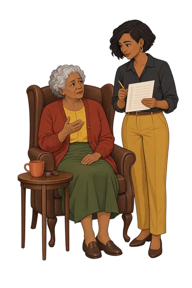 Geriatric Depression Scale (GDS-15) Test: woman answering.