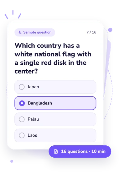 Green Flag Quiz: answers to choose from Green Flag Quiz: sample question card