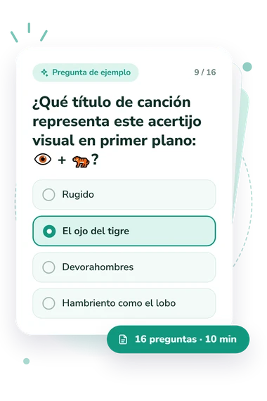 Test adivina la canción: quiz: tarjeta con pregunta