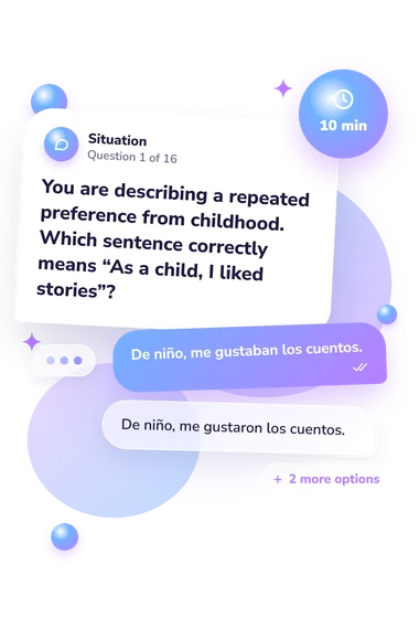 Gustar Practice Quiz: what would you do Gustar Practice Quiz: situation and reply bubbles