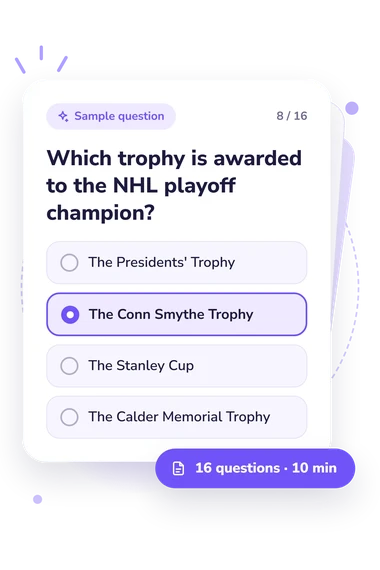 Hockey Quiz: answers to choose from Hockey Quiz: sample question card