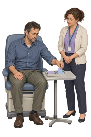 (HADS): dos montones de tarjetas (HADS): él elige una tarjeta