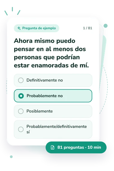 Test ¿Cuántas personas están enamoradas: tarjeta con pregunta