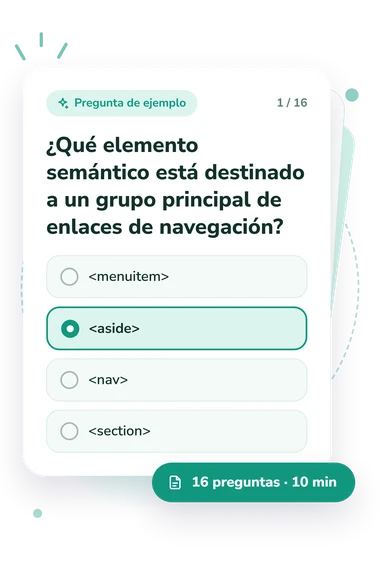 Test cuestionario de HTML: tarjeta con pregunta