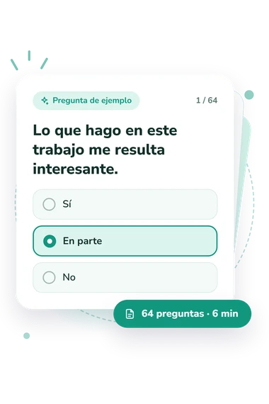 Test satisfacción laboral integral: pregunta y respuestas Test satisfacción laboral integral: tarjeta con pregunta