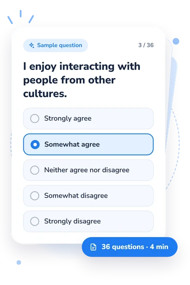 Integrative Intercultural Competence Questionnaire: answers to choose from Integrative Intercultural Competence Questionnaire Test: sample question card