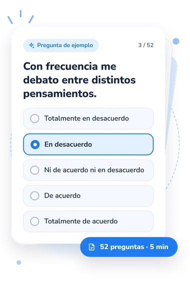 Test escala de actividad: pregunta y respuestas Test escala de actividad: tarjeta con pregunta