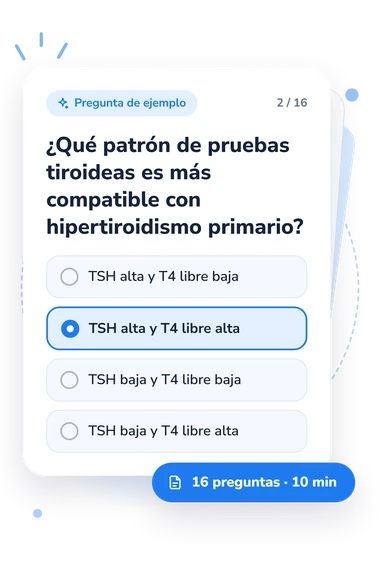 Test cuestionario de medicina interna: pregunta y respuestas Test cuestionario de medicina interna: tarjeta con pregunta
