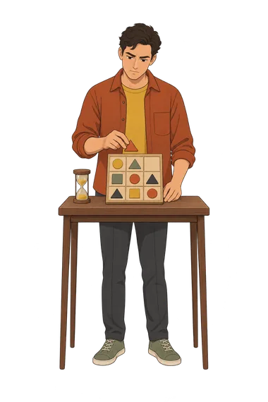IQ Test: Man placing triangle on shape board