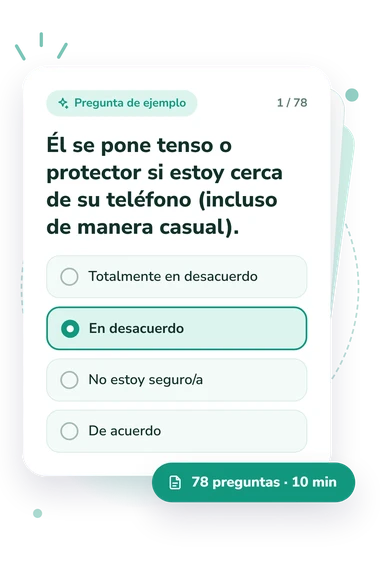 Test ¿Me está engañando? Quiz: pregunta y respuestas Test ¿Me está engañando? Quiz: tarjeta con pregunta