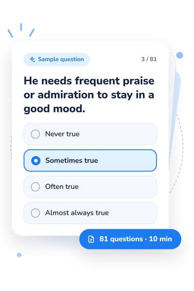Is My Husband: answers to choose from Is My Husband a Narcissist: sample question card