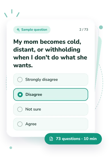 Is My Mom: answers to choose from Is My Mom a Narcissist: sample question card