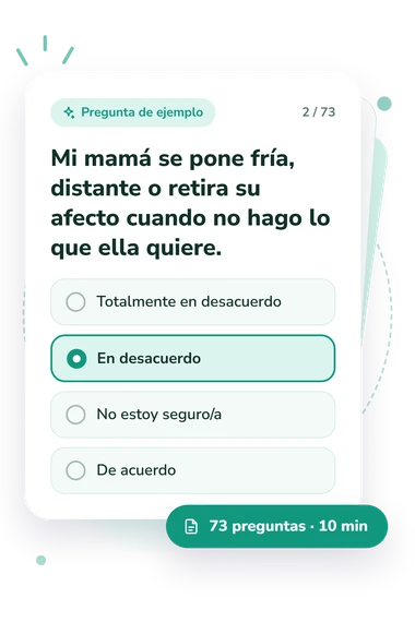 Test ¿Mi mamá es narcisista?: pregunta y respuestas Test ¿Mi mamá es narcisista?: tarjeta con pregunta