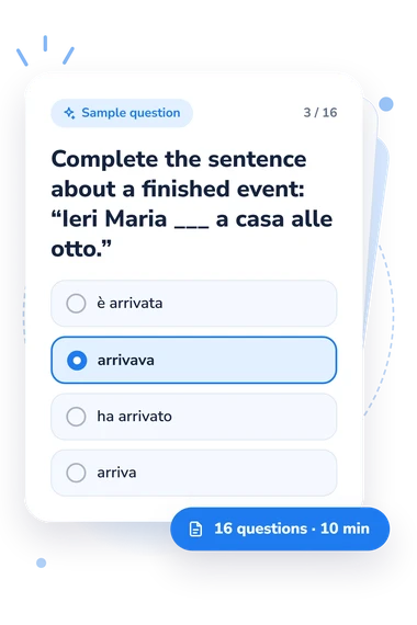 Italian Quiz: answers to choose from Italian Quiz: sample question card