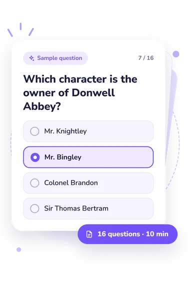 Jane Austen Quiz: answers to choose from Jane Austen Quiz: sample question card