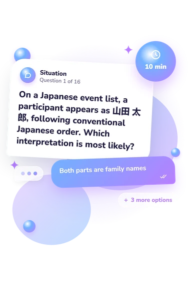 Japanese Name Quiz: what would you do Japanese Name Quiz: situation and reply bubbles