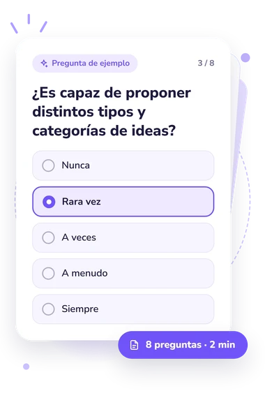 Test cuestionario de creatividad: pregunta y respuestas Test cuestionario de creatividad: tarjeta con pregunta