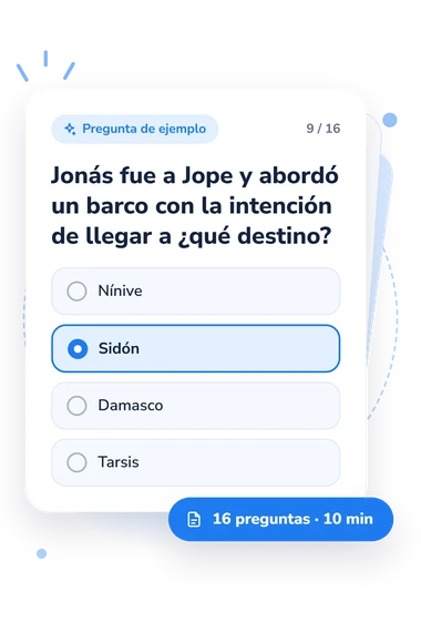 Test cuestionario bíblico sobre Jonás: pregunta y respuestas Test cuestionario bíblico sobre Jonás: tarjeta con pregunta