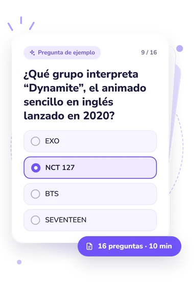 Quiz de canciones de K-pop: pregunta y respuestas Quiz de canciones de K-pop: tarjeta con pregunta