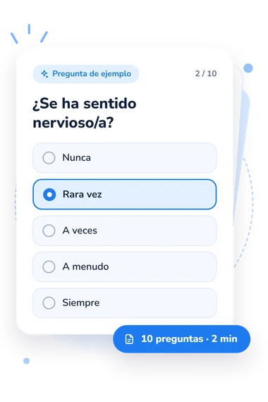 Test escala de angustia psicológica: pregunta y respuestas Test escala de angustia psicológica: tarjeta con pregunta