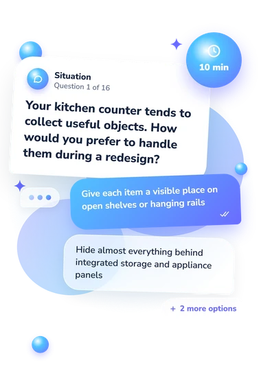 Kitchen Style Quiz: what would you do Kitchen Style Quiz: situation and reply bubbles