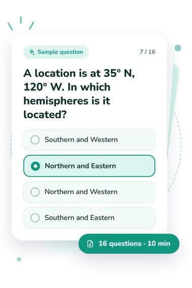 Latitude and Longitude Quiz: sample question card