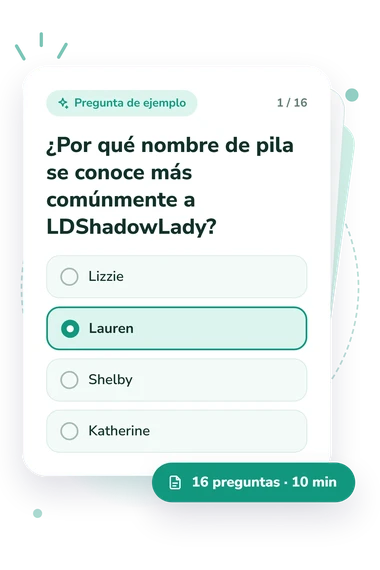 Test cuestionario sobre LDShadowLady: pregunta y respuestas Test cuestionario sobre LDShadowLady: tarjeta con pregunta