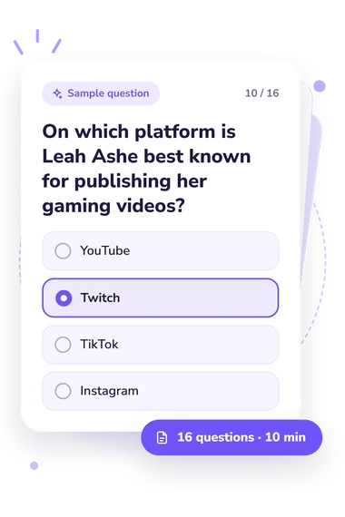 Leah Ashe Quiz: sample question card