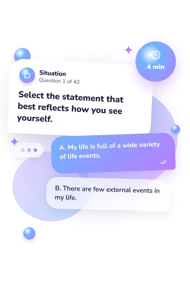 Life Orientation Questionnaire Test: situation and reply bubbles
