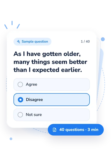 Life Satisfaction Index (LSIA): answers to choose from Life Satisfaction Index (LSIA) Test: sample question card