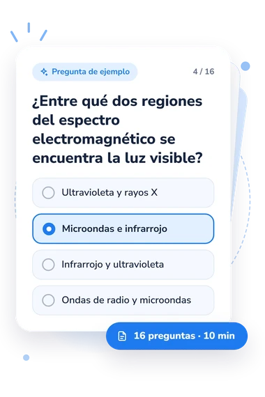 Test cuestionario sobre la luz: tarjeta con pregunta