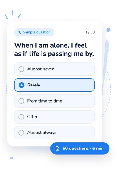 Loneliness Experience Questionnaire Test: answers to choose from Loneliness Experience Questionnaire Test: sample question card