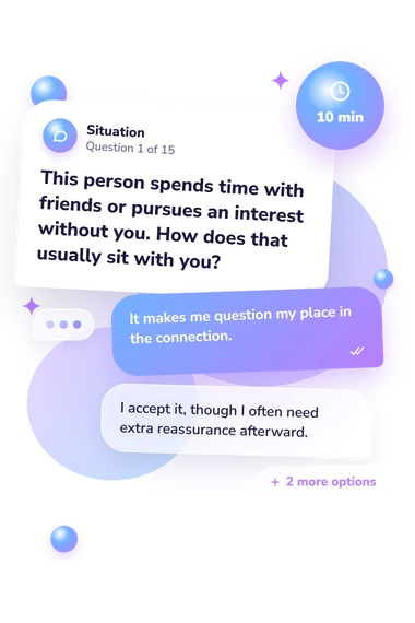 Love Percentage Quiz: situation and reply bubbles