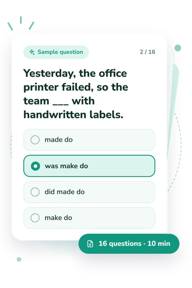 Make Do Quiz: answers to choose from Make Do Quiz: sample question card