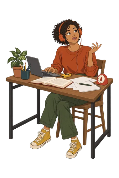 Maladaptive Daydreaming Test: student at desk, headphones on