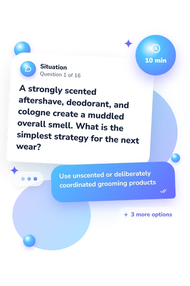 Men's Cologne Quiz: situation and reply bubbles