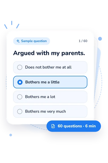 Adolescent Anxiety Measurement Inventory: answers to choose from Adolescent Anxiety Measurement Inventory Test: sample question card