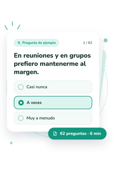 Test metodología para el diagnóstico: pregunta y respuestas Test metodología para el diagnóstico: tarjeta con pregunta