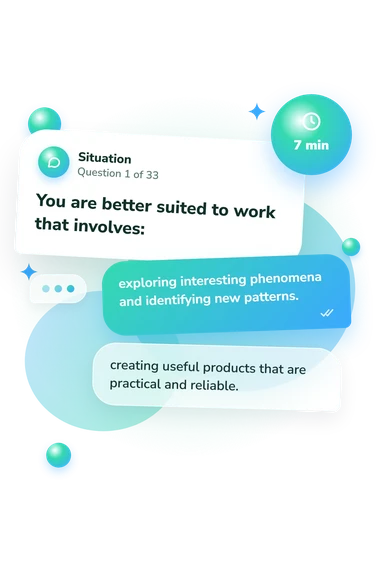 Thinking Style Orientation Assessment: situation and reply bubbles