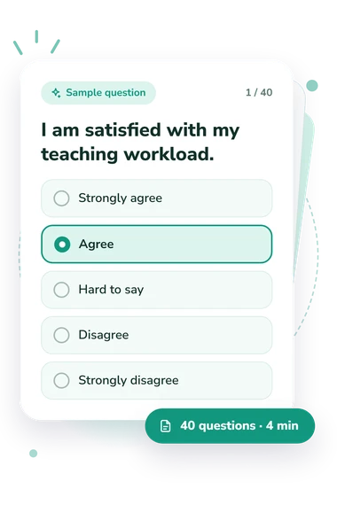 Teachers' School Life Satisfaction: answers to choose from Teachers' School Life Satisfaction Questionnaire: sample question card