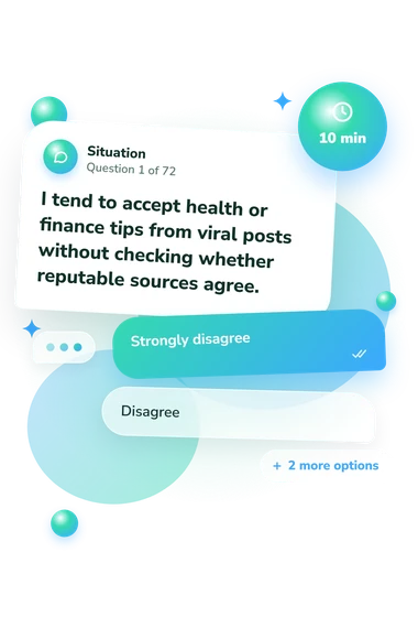 Misinformation Susceptibility Test: what would you do Misinformation Susceptibility Test: situation and reply bubbles