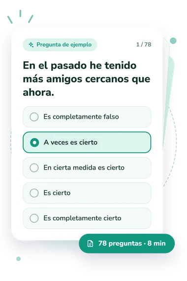 Test evaluación del TEPT: pregunta y respuestas Test evaluación del TEPT: tarjeta con pregunta