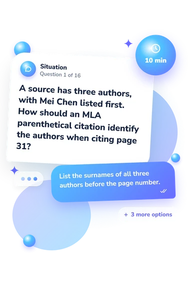 MLA Citation Quiz: situation and reply bubbles