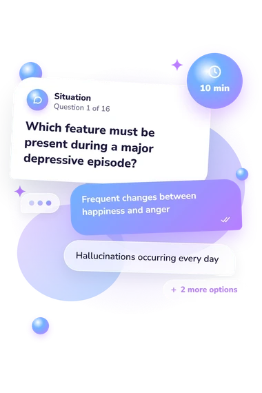 Mood Disorder Quiz: situation and reply bubbles