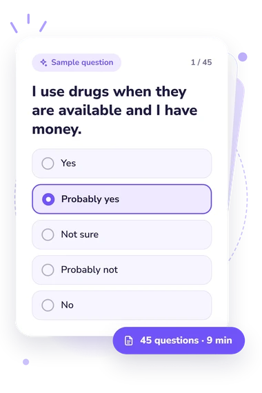 Drug Use Motives Questionnaire: answers to choose from Drug Use Motives Questionnaire Test: sample question card