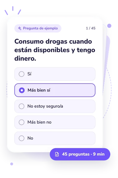 Test motivos para el consumo: pregunta y respuestas Test motivos para el consumo: tarjeta con pregunta