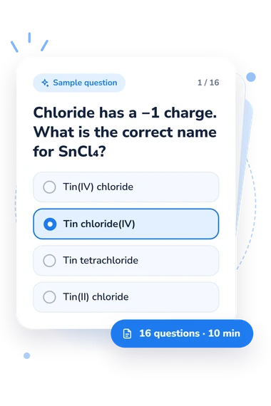 Naming Ionic Compounds Quiz: sample question card